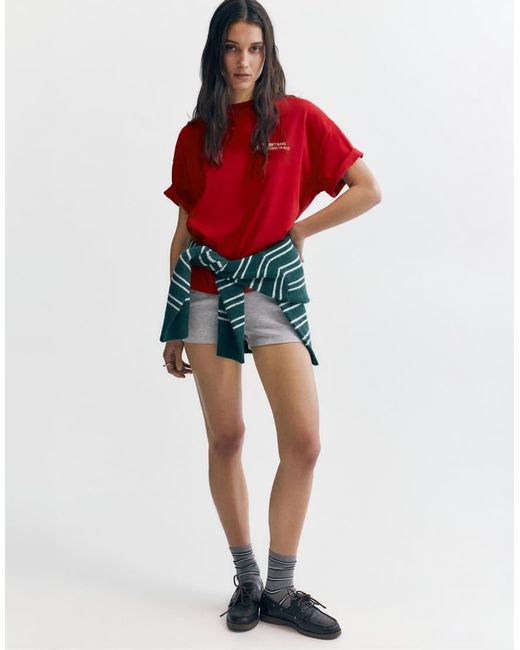 Pull&Bear Red T-shirt With Romance Graphic