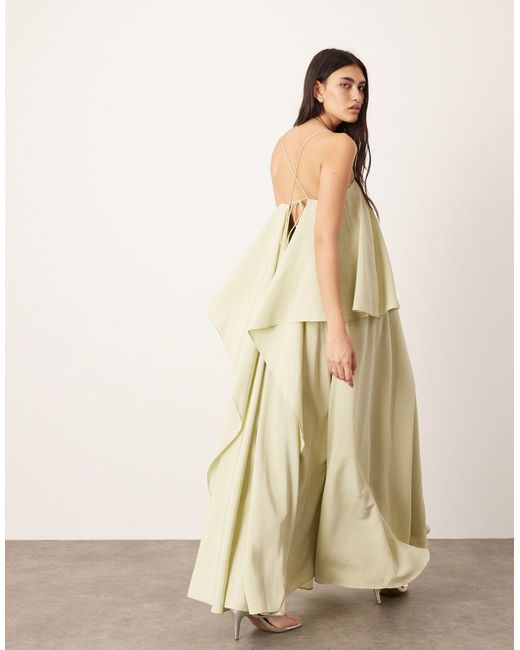 ASOS Natural Strappy Square Neck Maxi With Dramatic Drape Detail