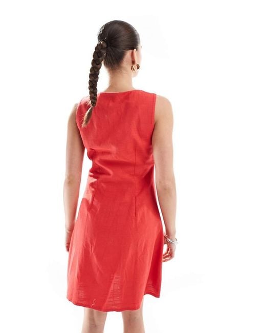 New Look Red Button Through Mini Dress