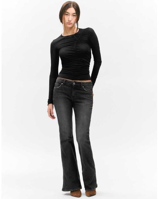 Monki Black Asymmetric Ruched Top