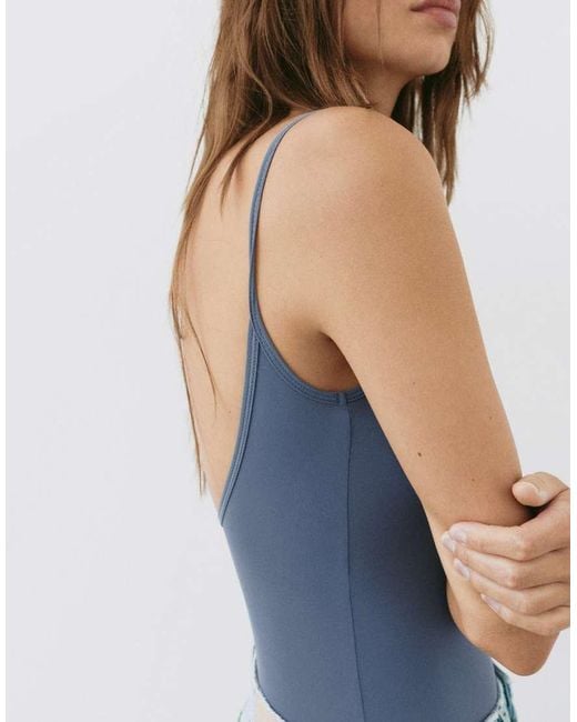 Pull&Bear Blue Rhinestone Graphic Bodysuit