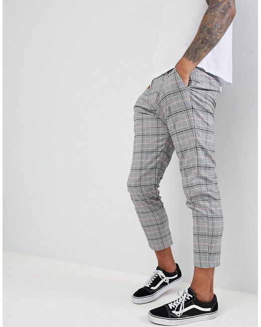 Bershka Gray Check Trousers for men