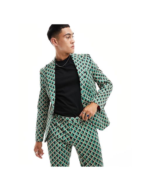 Shadoff - giacca da abito con stampa geometrica vintage di Twisted Tailor in Green da Uomo
