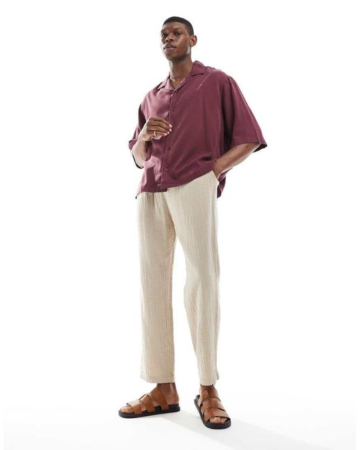 ASOS Red Boxy Premium Oversized Revere Shirt With Half Sleeve for men