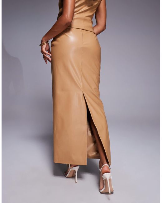Jupe d'ensemble ajustée en pu avec fente à l'arrière - fauve ASOS en coloris Gray