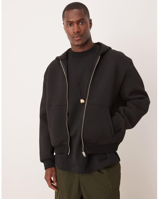 ASOS Black Heavyweight Scuba Boxy Oversized Zip Through Hoodie for men