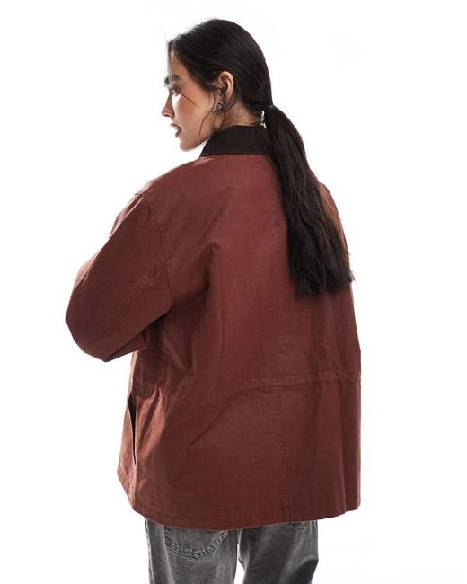 ASOS Red Waxed Cinched Waist Jacket With Contrast Collar