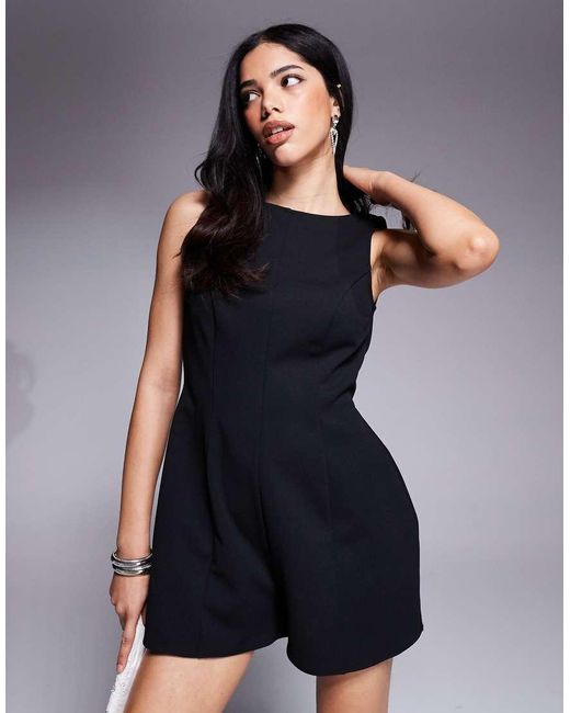 ASOS Korte Playsuit Met Structuur, Rechte Hals En Tulpshort in het Blue