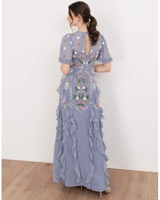 Maya White Embellished Short Sleeve Ruffle Maxi Dress