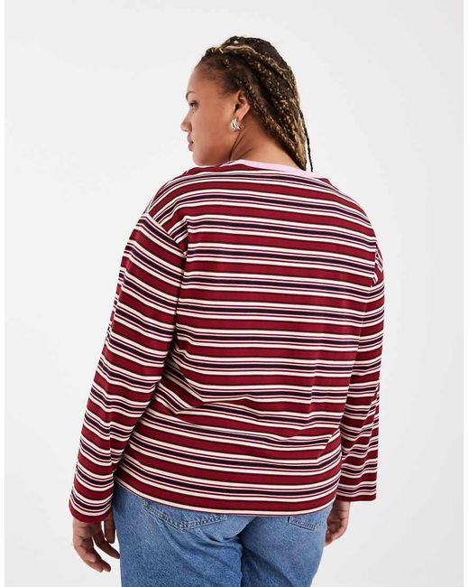 Vero Moda Red Cotton Oversized Long Sleeve T-shirt