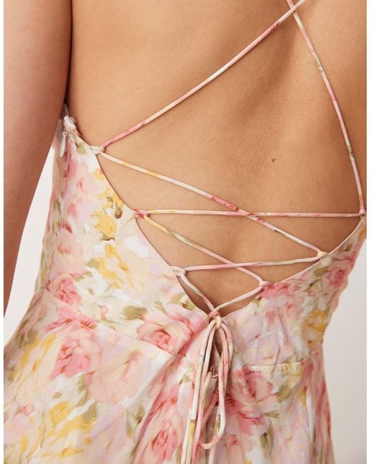 For Love & Lemons Pink Elea Ruffle Maxi Dress With Lace Up Back