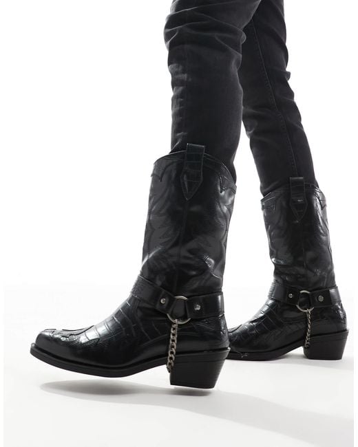 Bershka Black Western Boot for men