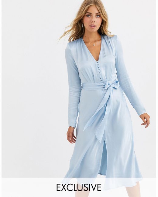 Exclusivité - Meryl - Robe mi-longue en satin avec lien sur le devant Ghost en coloris Blue