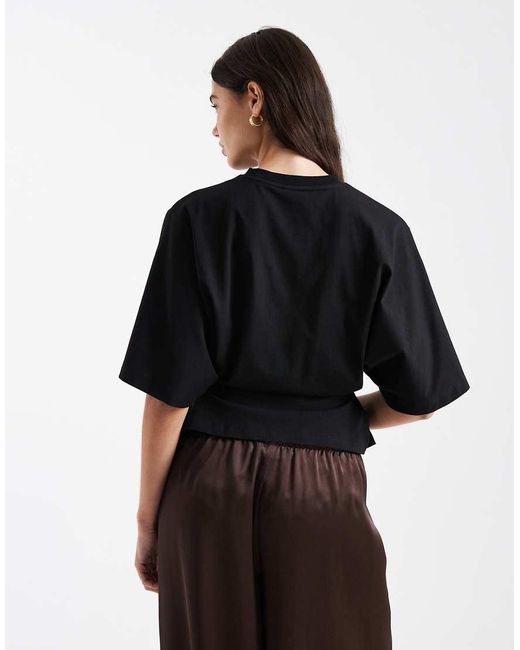 ASOS Black Cape Sleeve Cinched Waist Top