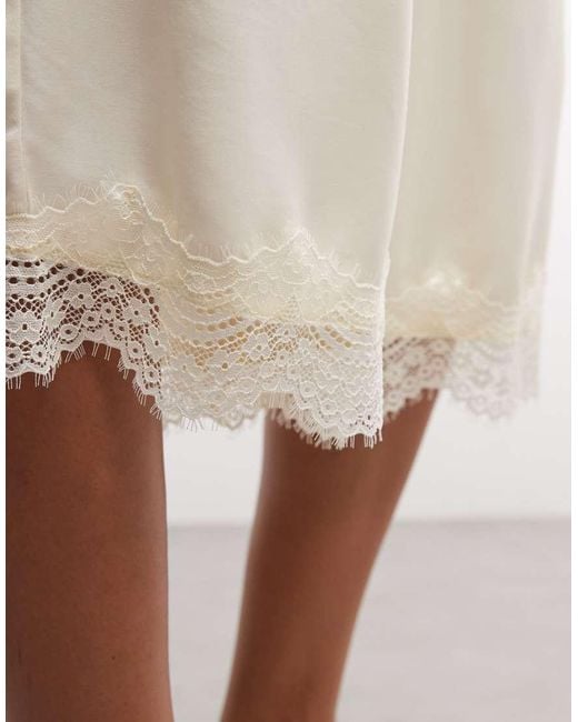 Reclaimed Vintage White Longline Satin Shorts With Lace Trim
