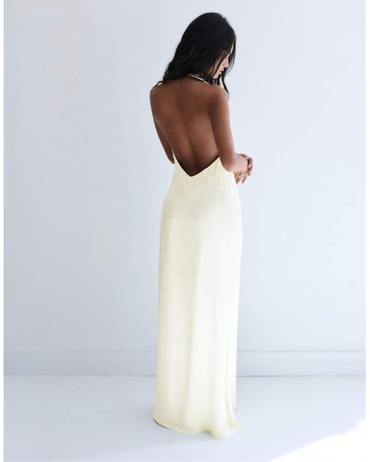 Pull&Bear White Long Halter Prom Dress With Open Back