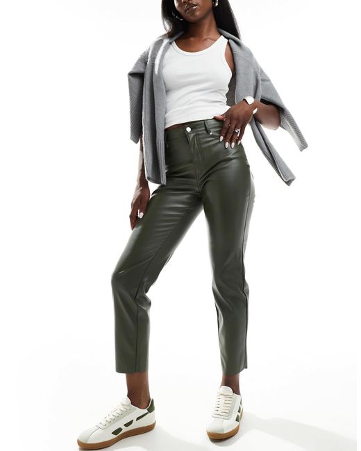 ONLY Green Emily High Waisted Faux Leather Trouser
