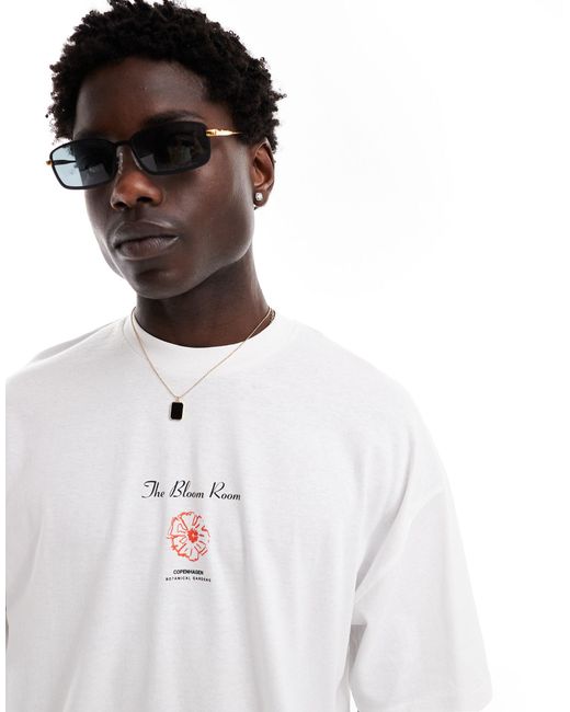 T-shirt oversize avec imprimé fleurs artistique au dos SELECTED pour homme en coloris White