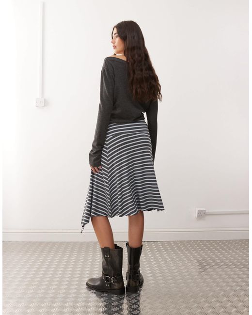 Collusion White Asymmetric Stripe Midi Skirt