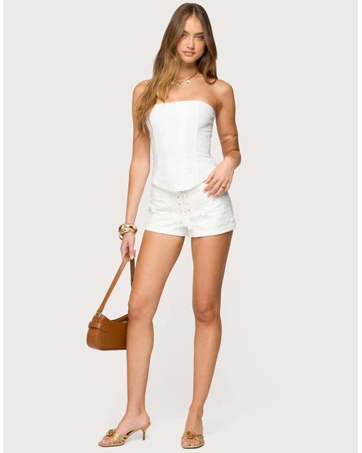 Edikted White Trisha Tassle Eyelet Shorts