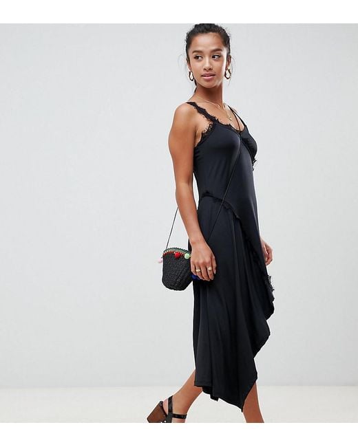 Lyst Asos Design Pee Lace Insert Slinky Slip Dress In Black Asos Black Design Pee Lace Insert Slinky Slip Dress Lyst