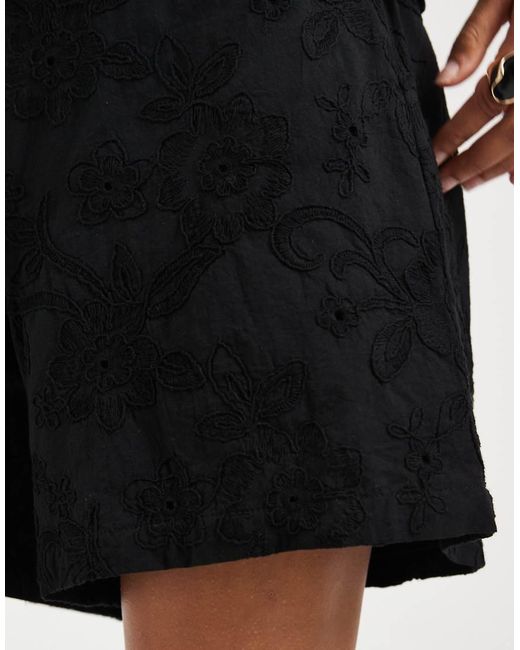 Pieces Black High Waist Broderie Shorts Co-ord