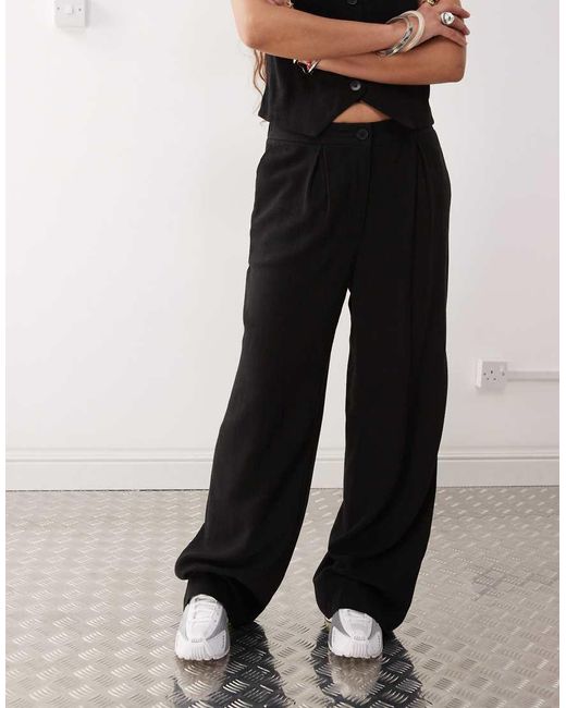 Pantalones Negros Holgados De Pernera Ancha De Mezcla De Lino De Reclaimed (vintage) de color Natural