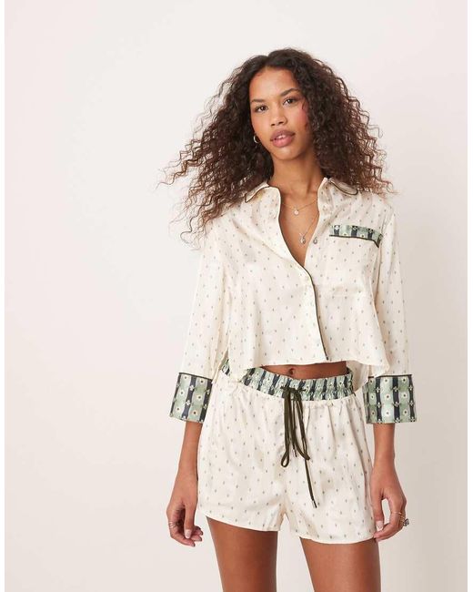 Free People Natural Pillow Talk Printed Satin Pyjama Set