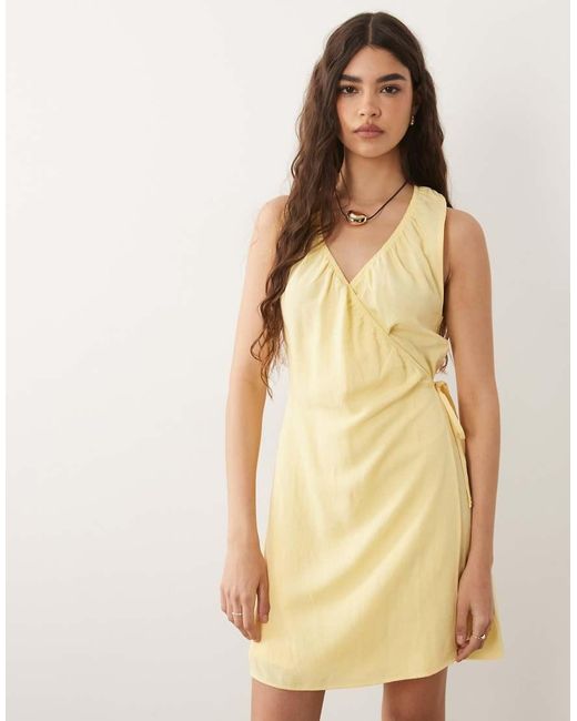 ASOS Natural Linen Blend Halter Wrap Mini Dress