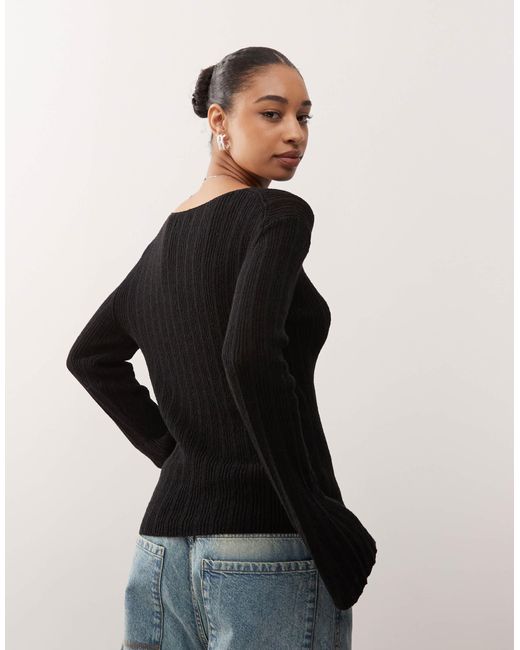 Weekday Black – halbtransparenter slim-fit-strickpullover