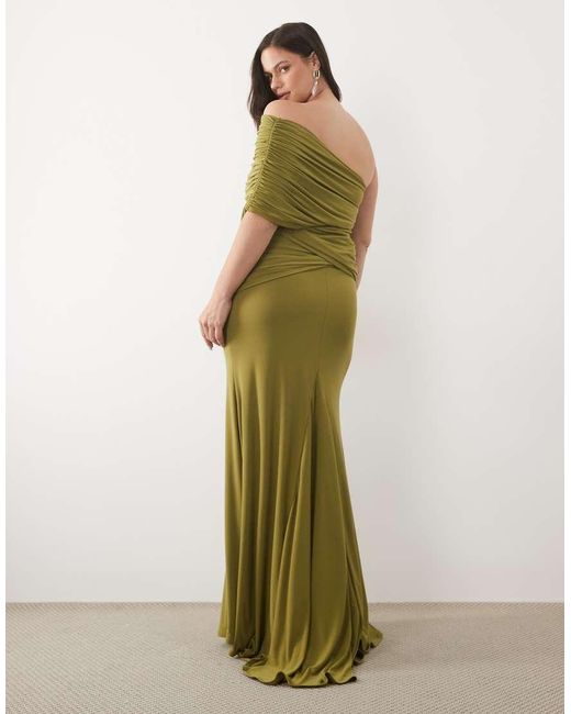 ASOS Green Asos Design Curve Off Shoulder Wrap Bodice Detail Maxi Dress With Train