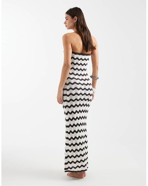 4th & Reckless White Crochet Knit Bead Detail Bandeau Maxi Dress