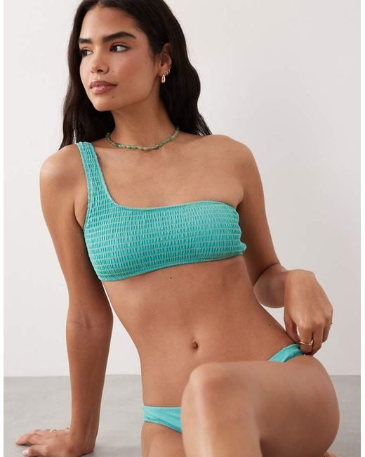 Mango Blue Teen One Shoulder Crinkle Bikini Set