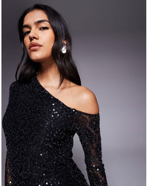 ASOS Sequin Lace Off Shoulder Maxi Dress in Blue | Lyst ASOS Sequin Lace Off Shoulder Maxi Dress in Blue | Lyst