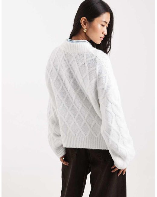 ASOS White Boxy High V Cable Jumper