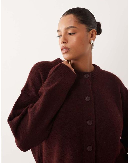 ASOS Brown Asos Design Curve Boxy Crew Neck Cardigan With Side Slit Detail