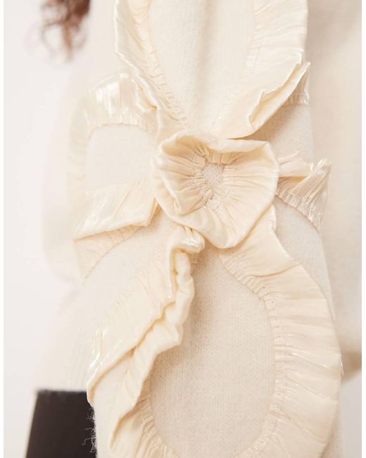 Lovedrobe Natural Satin Applique Long Sleeve Jumper