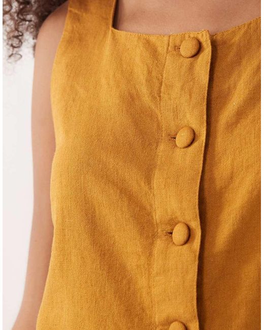Nobody's Child Brown Sammie Linen Blend Button Front Top