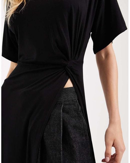 ASOS Black Longline Tunic Top With Twist Detail