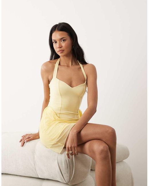 Oh Polly Natural Halter Neck Cowl Skirt Mini Dress