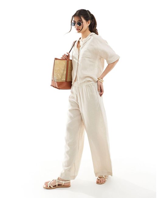 Pantalon large d'ensemble en lin mélangé - beige ONLY en coloris White