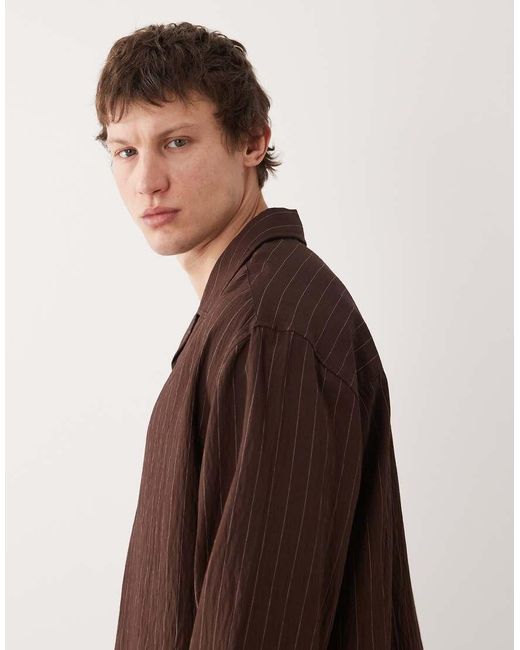 ASOS Brown Oversized Overhead Stripe Shirt for men