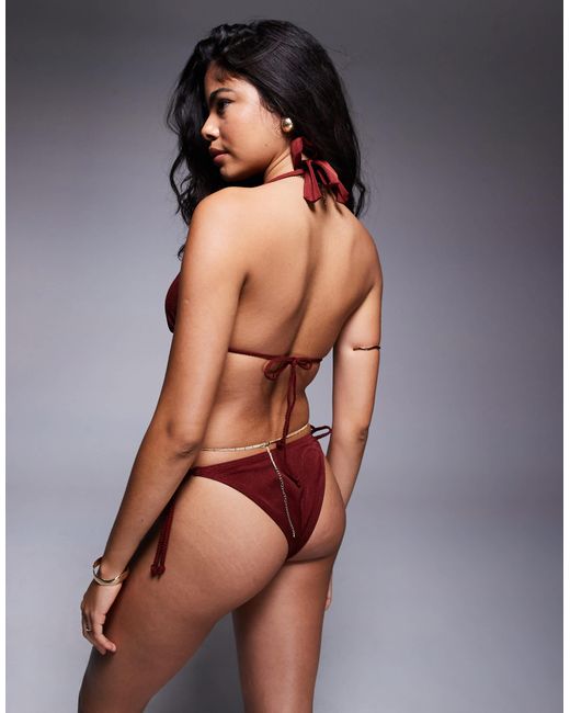 ASOS Purple Simone Shine Triangle Bikini Top With Plaited Strap And Beads