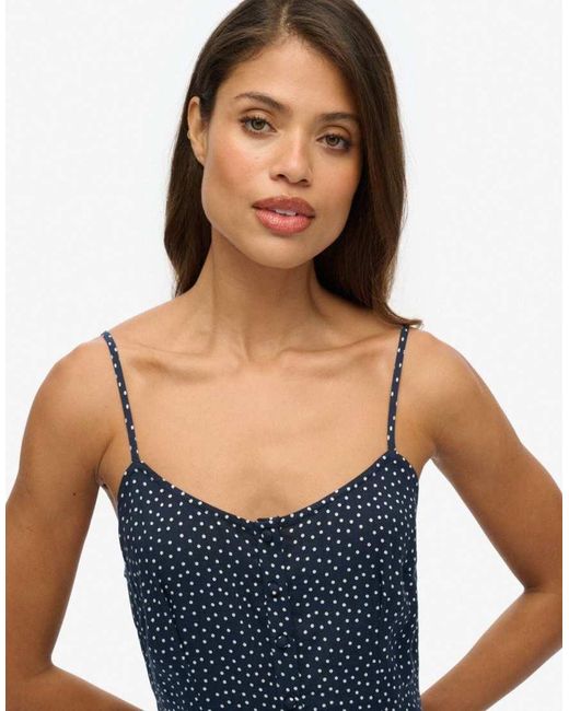Superdry Blue Printed Button-Up Cami Midi Dress