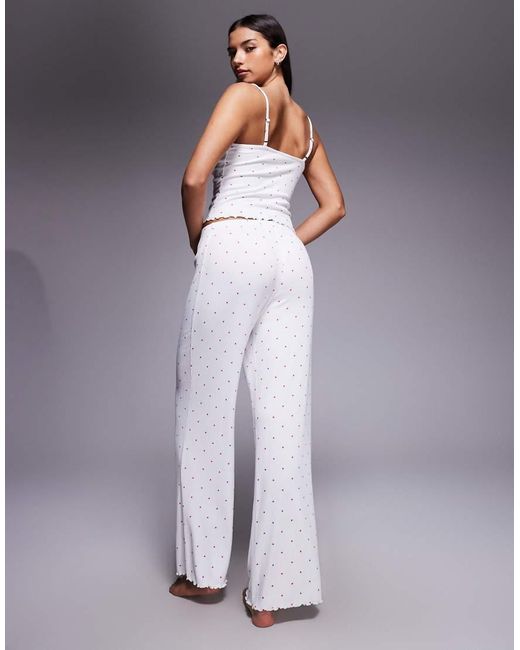 Boux Avenue White Heart Printed Lace Trim Cami And Trouser Pyjama Set