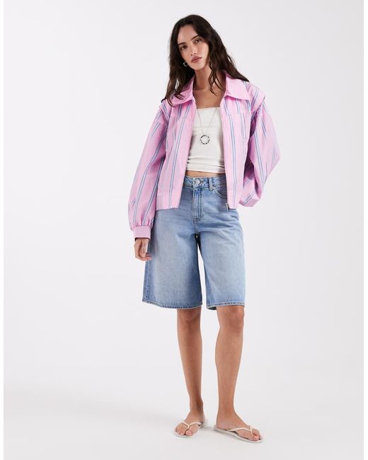 laagam Purple Watson Striped Bomber Jacket