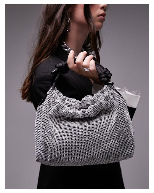 TOPSHOP Gray Gretchen Embellished Grab Bag With Satin Handle
