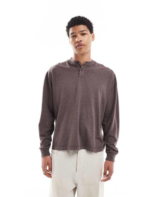 ASOS Oversized Recht Henley T-Shirt in het Brown voor heren