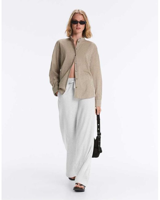 Oysho White Checked Cotton Blend Stand-up Collar Shirt
