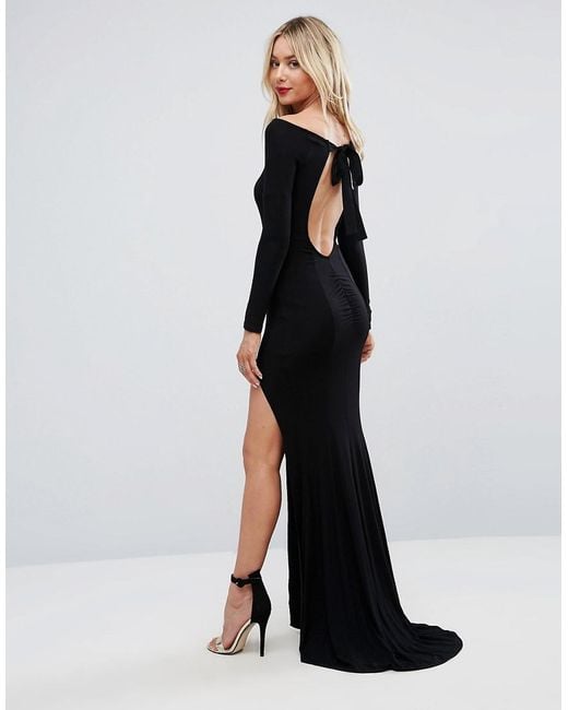ASOS Black Long Sleeve Open Back Maxi Fishtail Dress